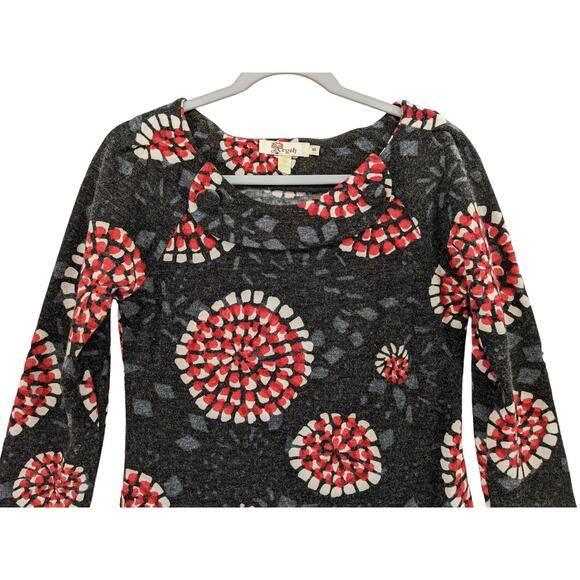 Aryeh by Anthropologie Floral Starburst Dress Small Red‎ Gray Retro Mod 60s Mini - Picture 2 of 13